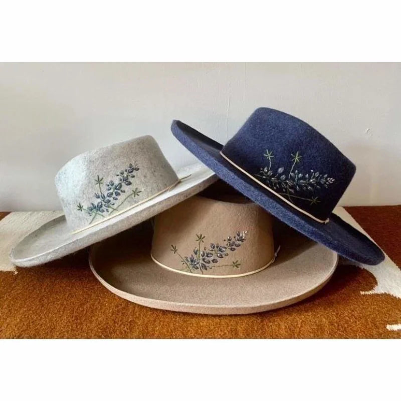 Hand Embroidered Hat | Bluebonnet | Diana Dawn Dubuque -