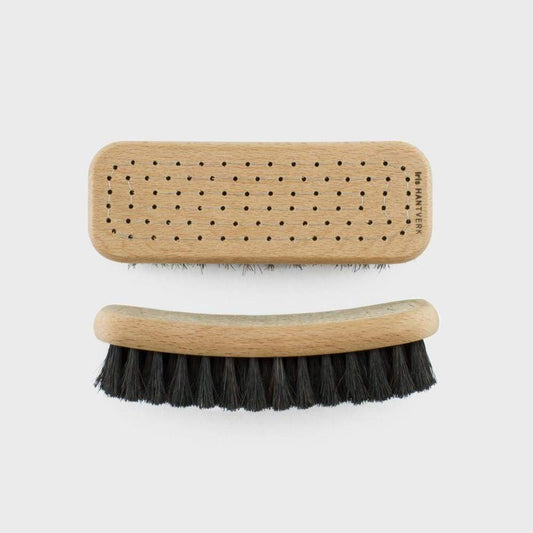 Premium Horsehair Shoe Brush with dark horsehair bristles and a wooden handle
