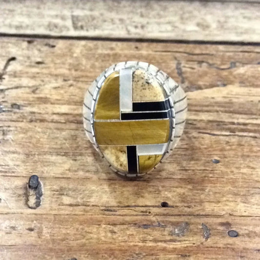 Inlay Multi-stone Tiger’s Eye Navajo Ring | Vintage -