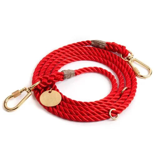 Red Rope Dog Leash With Brass Plate, Found My Animal - Hand Spliced, Multiple Colors.