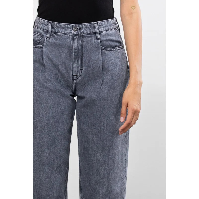 Light Grey Pleated Classic Mom Tapered Fit Jeans | Hidden