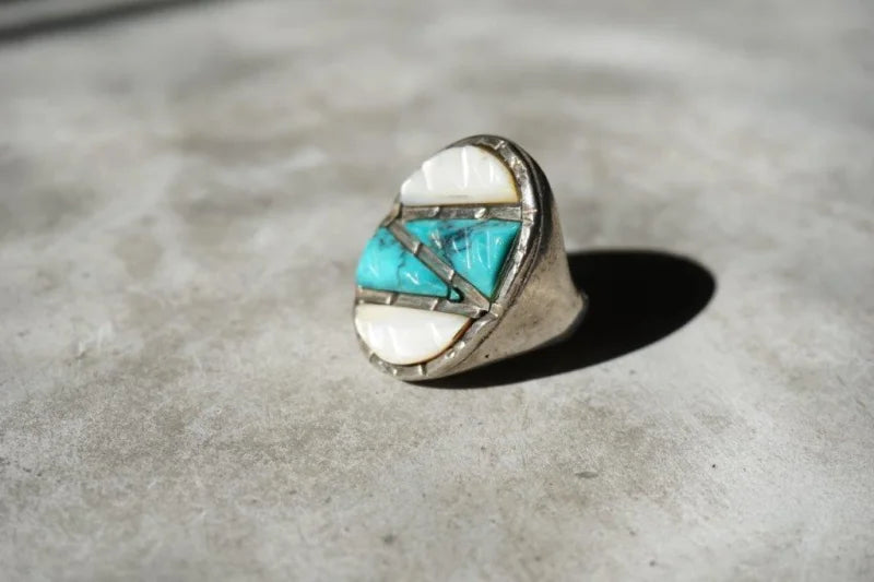 Mother Of Pearl & Turquoise Inlay Ring | Vintage - Vintage -