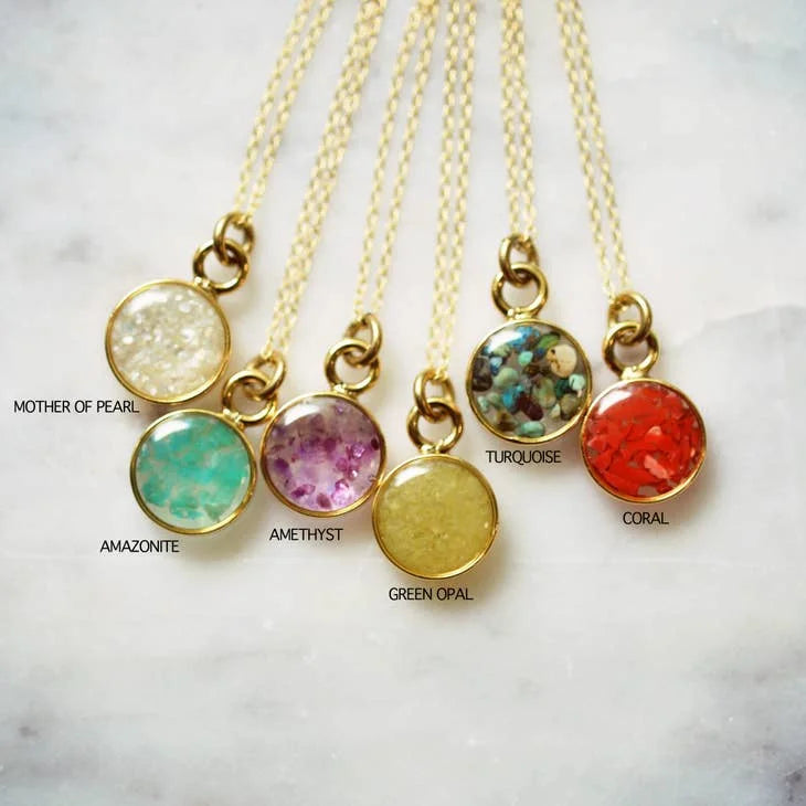 Necklace | Petite Round Crushed Gemstone | Cameoko -
