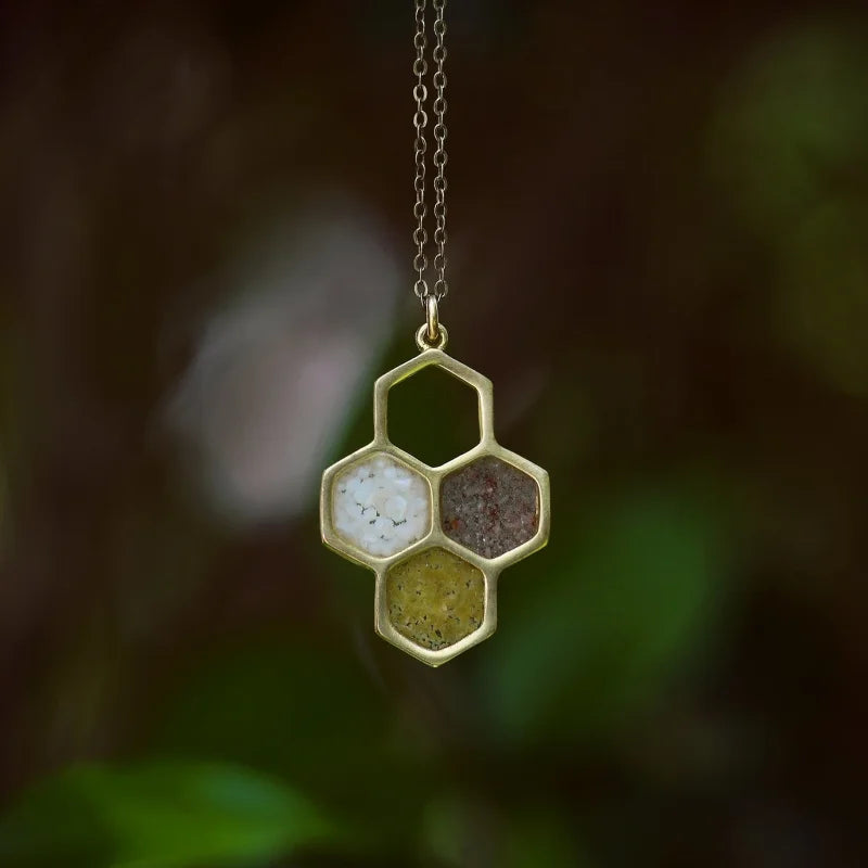 Necklace | The Honeycomb | Cameoko - Lepidolite, Green Opal