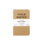 A tan Field Notes Original Kraft memo book with a white band labeled "Set of Three, Various Styles, 48-Page Memo Books.