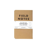 The Field Notes Original Kraft Left-Handed 3-Pack includes three ruled 48-page memo books labeled "Left-Handed.