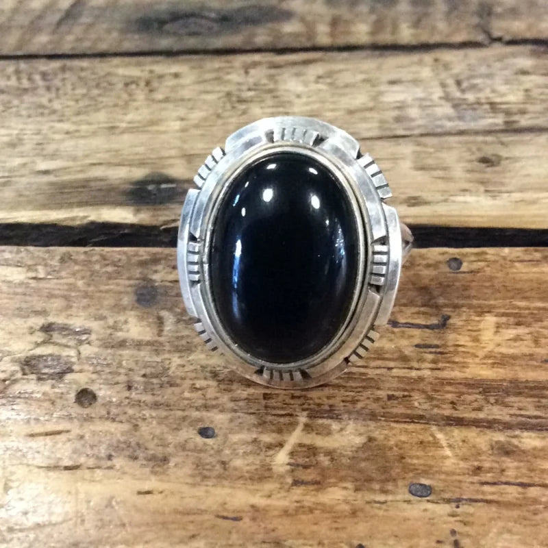 Oval Black Onyx Ring | Vintage - Jewelry - Turquoise