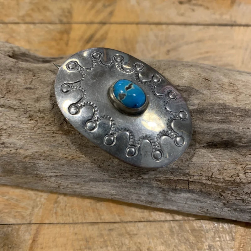 Oval Sterling Silver W/ Turquoise Brooch | Vintage - Vintage