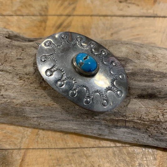 Oval Sterling Silver W/ Turquoise Brooch | Vintage - Vintage