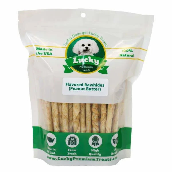 Peanut Butter Basted Rawhide Treats | Lucky Premium - Love