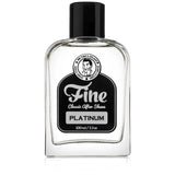 Platinum Classic Aftershave by Fine Accoutrements comes in a 100ml clear glass bottle with a black cap and black-and-white label, evoking a classic barbershop shave inspired by Creed Aventus.