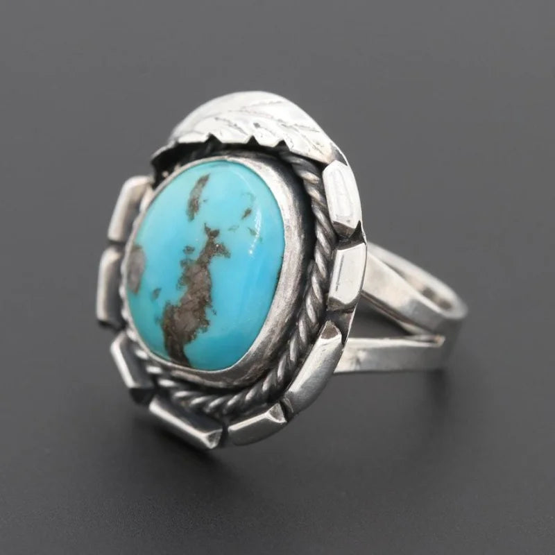 Round Feather Turquoise Ring | Vintage - Vintage - Native