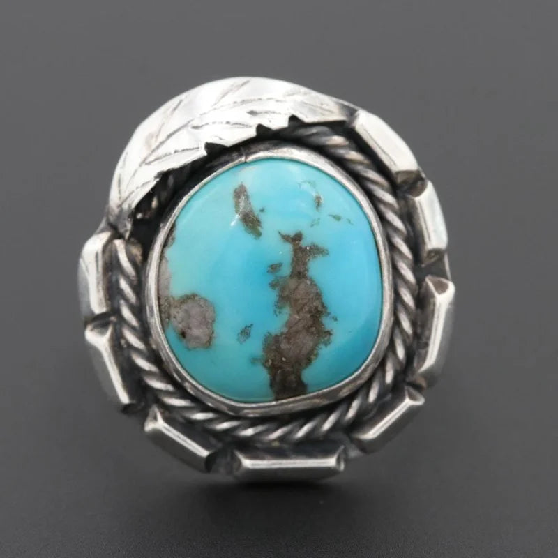 Round Feather Turquoise Ring | Vintage - Vintage - Native