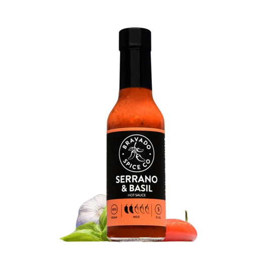 Spicy Serrano & Basil Hot Sauce By Bravado Spice, With Tomato