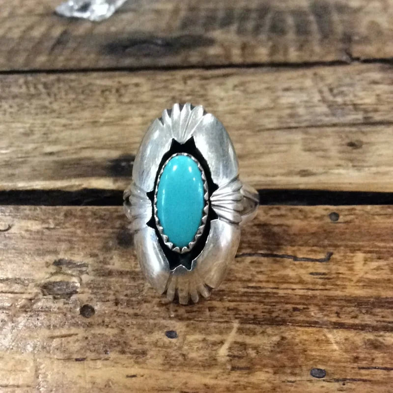 Shadowbox Turquoise Ring | Vintage - Jewelry - Turquoise