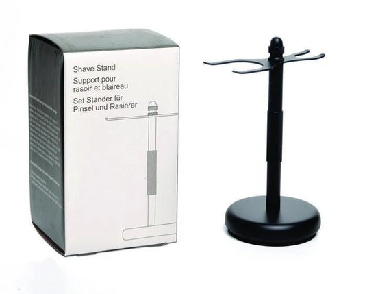 Black shaving stand with box from Pure Badger collection, ideal for daily shaving essentials