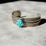 Silver cuff bracelet with a single turquoise stone, vintage style turquoise stone cuff