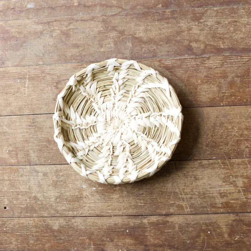 Handwoven coiled small plate basket from Tohono O’Odham for stylish storage