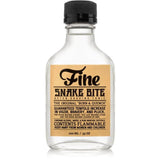 Snake Bite Tonic by Fine Accoutrements is a clear aftershave featuring safety warnings and bold text, delivering an intense menthol burn and quench sensation for an invigorating post-shave experience.