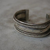 Sterling silver cuff bracelet with beaded edges, vintage style silver cuff jewelry