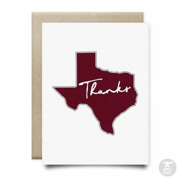Texas Thank You Card | Anvil Cards - Maroon - Cards And