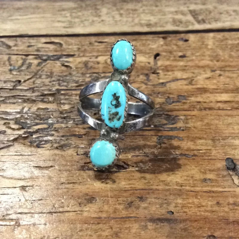 Three Stone Multicolor Turquoise Ring | Vintage - Jewelry -
