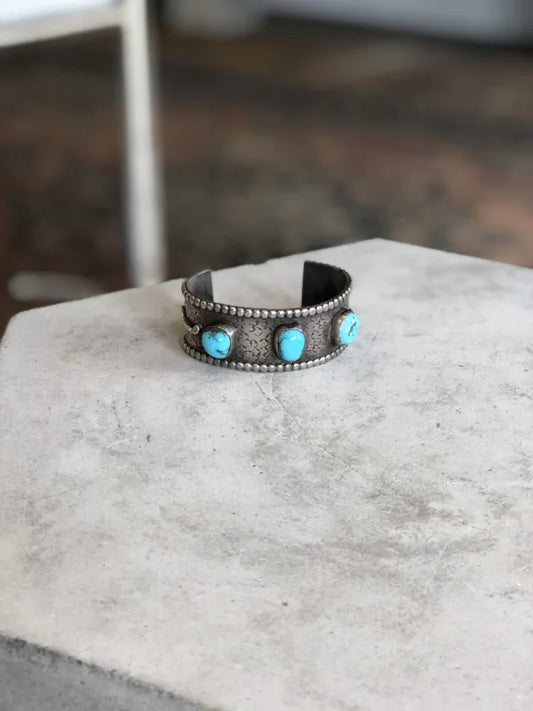Three-stone Stamped Turquoise Cuff | Vintage - Vintage -