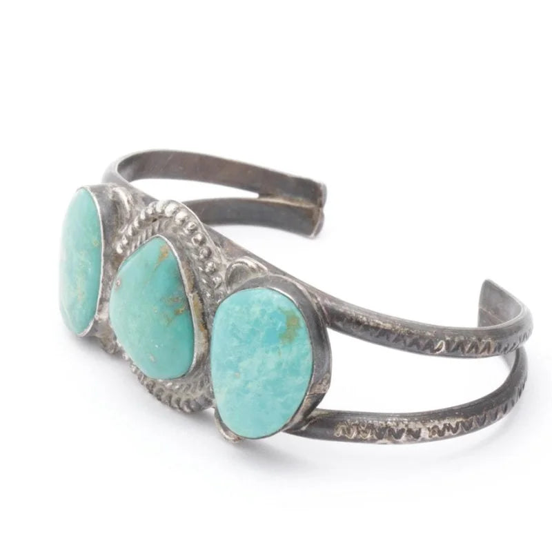 Turquoise 3-stone Cuff Bracelet | Vintage - Vintage - Dyed