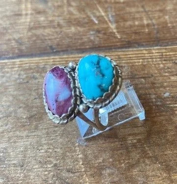Turquoise & Spiny Oyster Double Ring | Vintage - Jewelry -