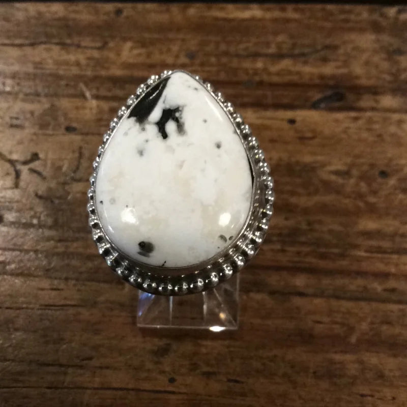White Buffalo Turquoise Drop Ring | Vintage - Jewelry -