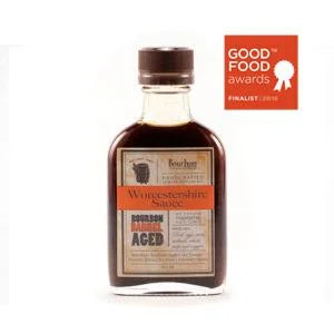 Bottle Of Bourbon Barrel Worcestershire Sauce By Bourbon Barrel Foods.
